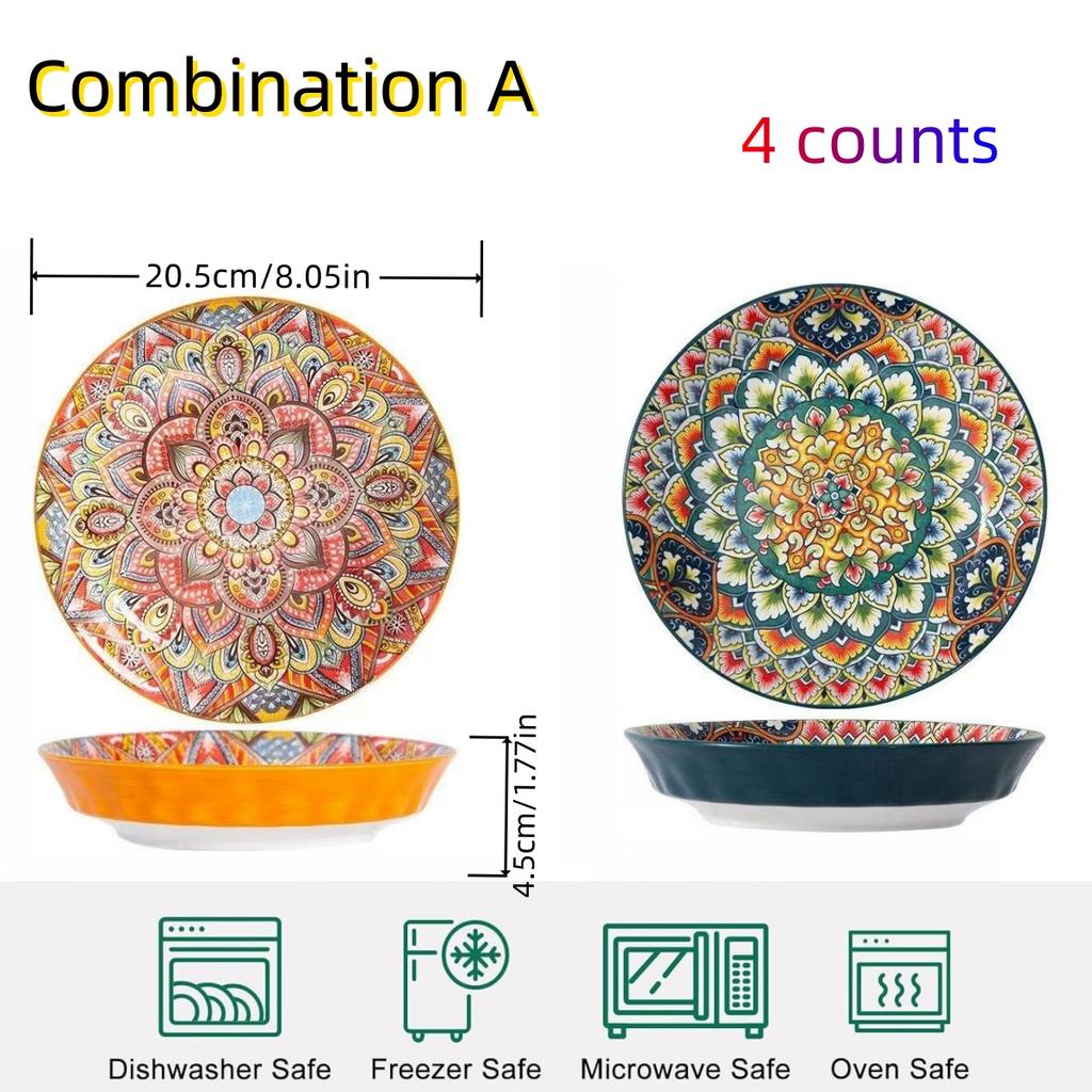 Kreativer Keramikteller Gemüseteller Haushaltsgeschirr Steakteller runder flacher Teller Western-Food-Teller handbemalt europäisch