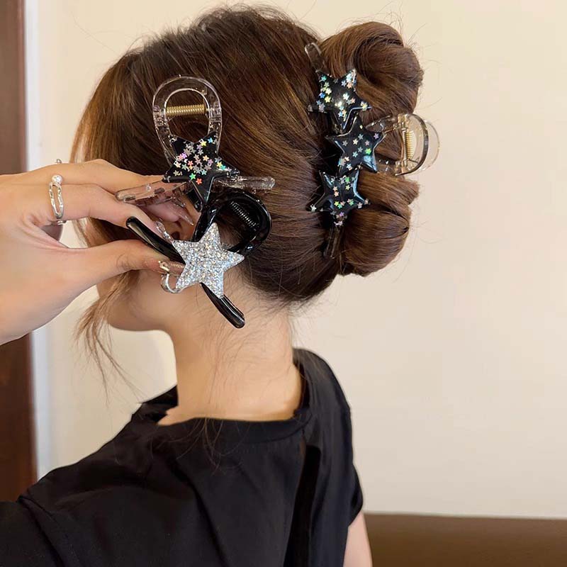 New Y2K Star Hair Claw Clips for Women Girls Shiny Crystal Pentagram Shark Clip Ponytail Hairpin Headwear Hair Accessories