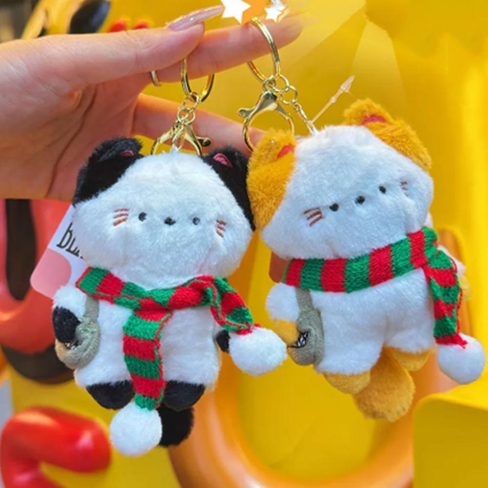 Travel Kitten Cat Plush Keyring Scarf Plush Cat Doll Keychain Plush Cat Bag Pendant  Couple Gift