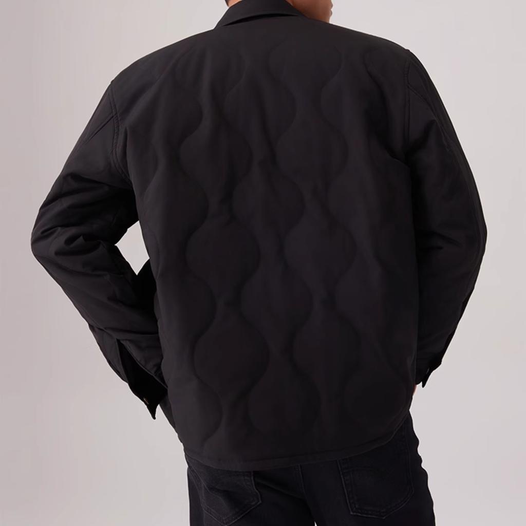 Levis Letter Print Polo Loose American Casual Quilted Cotton Jacket Unisex Jacket Black 002HE-0000