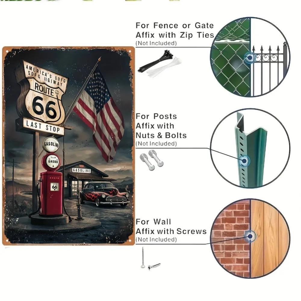 Metal Route 66 Sign American Wall Decor Vintage Retro Plaque US Flag Car Gasoline Iron Sheet Art 20x30cm Home Bar Man Cave