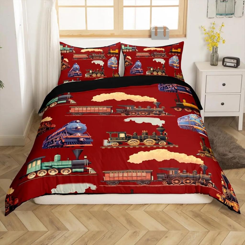 Tog Sengetøy Sett Kjøretøy Dynetrekk for Gutter Barn Tenåringer Soveromsdekor Trykt Dynetrekk Sett