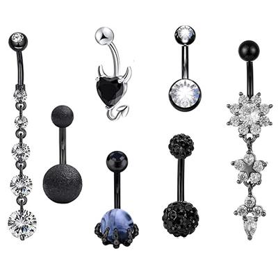 Anillos para el ombligo de goteo de agua de 7 piezas con diamantes incrustados, joyería para perforación de uñas para el ombligo