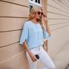Solid Colour Round Neck Five-quarter Sleeve Short Sleeve,loose Chiffon Shirt Tops for Women