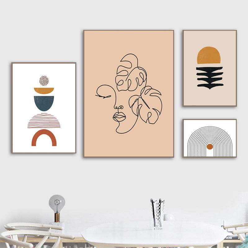 Abstract Geometric Line Face Flower Leaf Plant Nordic Posters And Print Wall Art Canvas Painting Wall Pictures Living Room Decor