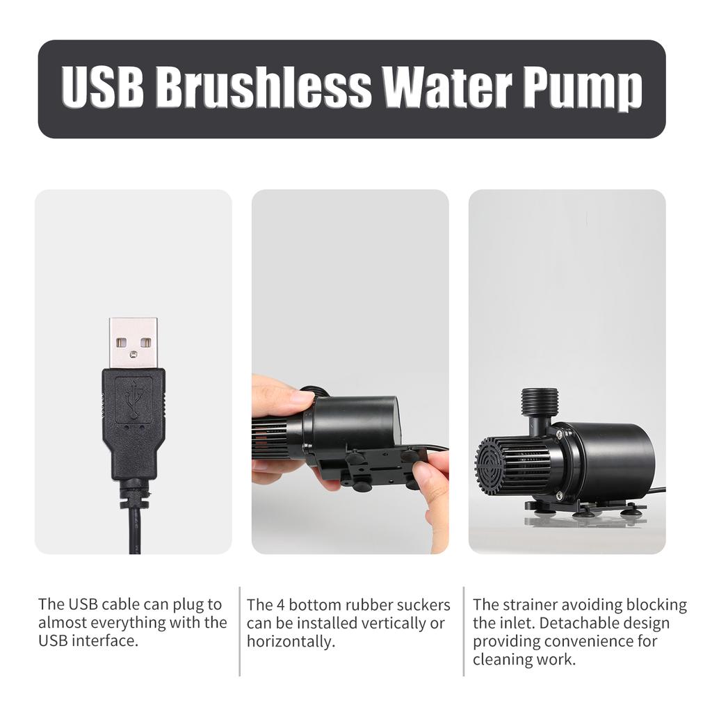 Micro Pompa Ad Acqua Sommergibile DC 6V 2W Con Spina USB | Per Acquario, Fontana, Giardino | Silenziosa E Impermeabile IP68