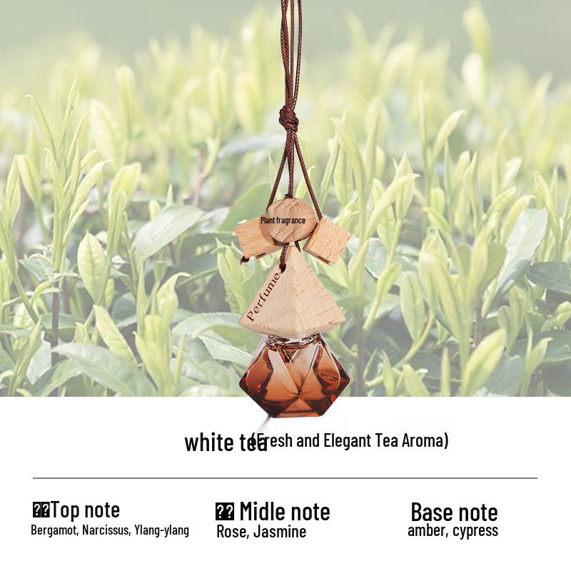 Triangle Wood Lid Car Air Freshener Pendant with Crystal Bead Tassel - Essential Oil Aromatherapy Odor Eliminator.