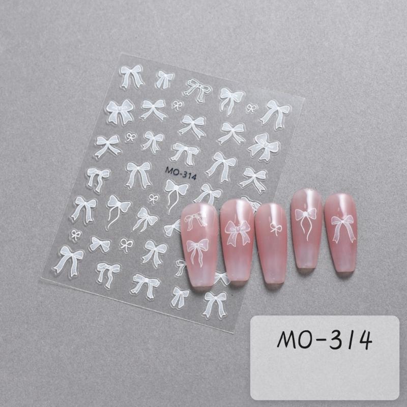 White Bows Nails Art Stickers Ribbon Bows Nail Decals 3D Bowknot Nail Sticker Nails Art Decoration for Women Girls