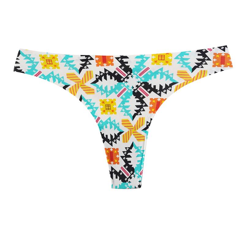 CINOON Women’s Sexy Seamless Thong One Piece Ice Silk Low Rise T‑Back  Pure Desire Printed Sporty G‑String