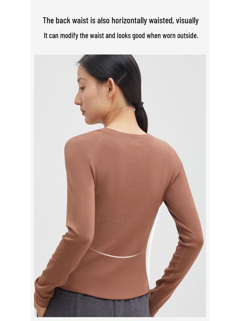 Women's Merino Wool and German Velvet Round Neck Bottoming Shirt - A-type Stitching and Thickened Skin-Beautifying Fabric