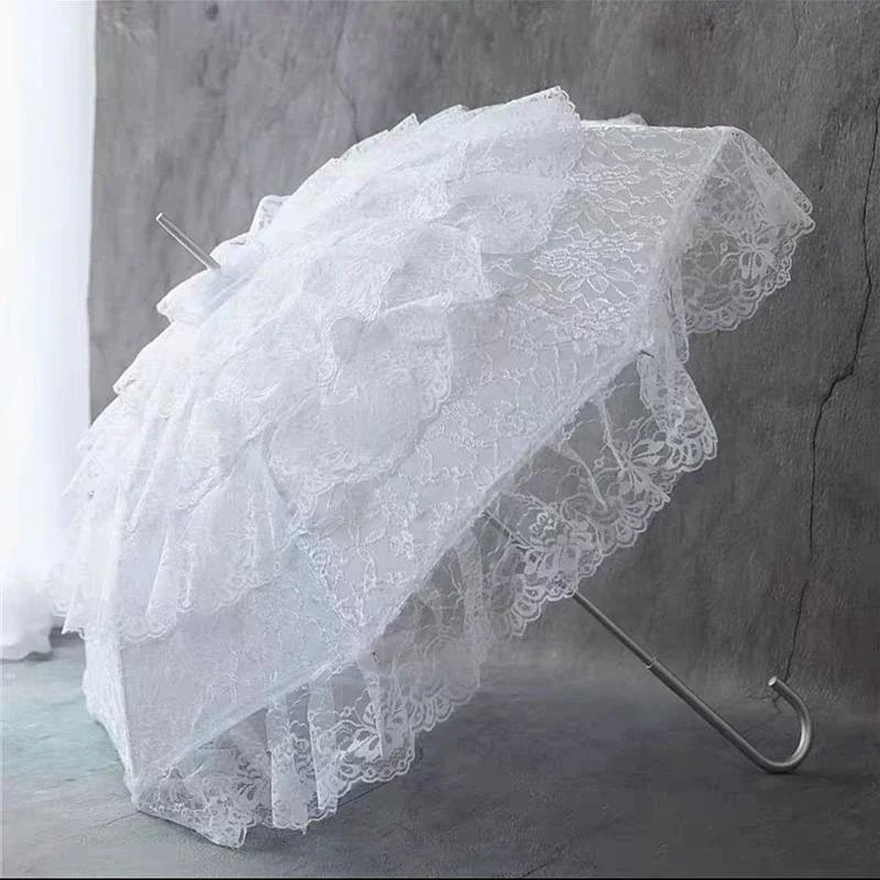 Ombrello Nordico Bianco Lungo da Donna per Matrimonio Ragazza Metallo Lusso Ombrello da Sole per Donne Guarda Chuva Idee Regalo SY338