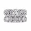 Elegant 2-in-1 Womens White Retro Engagement Wedding Band Heart Rings Set For Brides