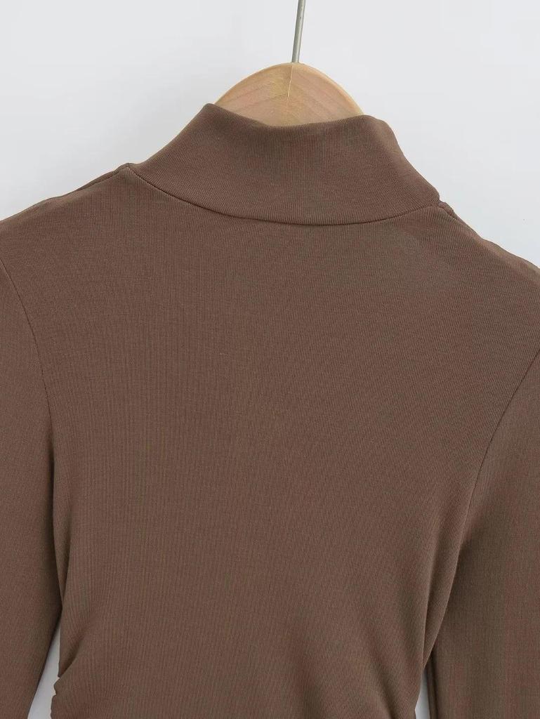 Women's Retro Halter Neck Long Sleeve Fleece Lined Top