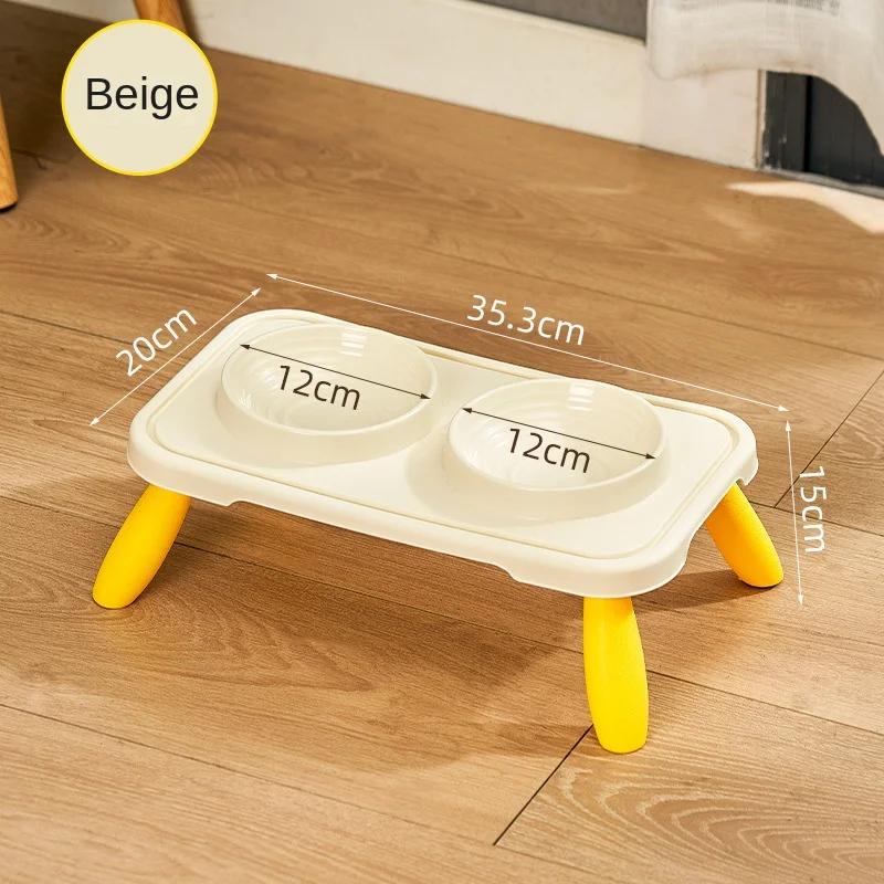 

Pet Double Bowl Cat Bowl High Legged Neck Protector Feeding Bowl Cat Pan Dog Bowl Water and Food Integrated Pet Supplies Pet