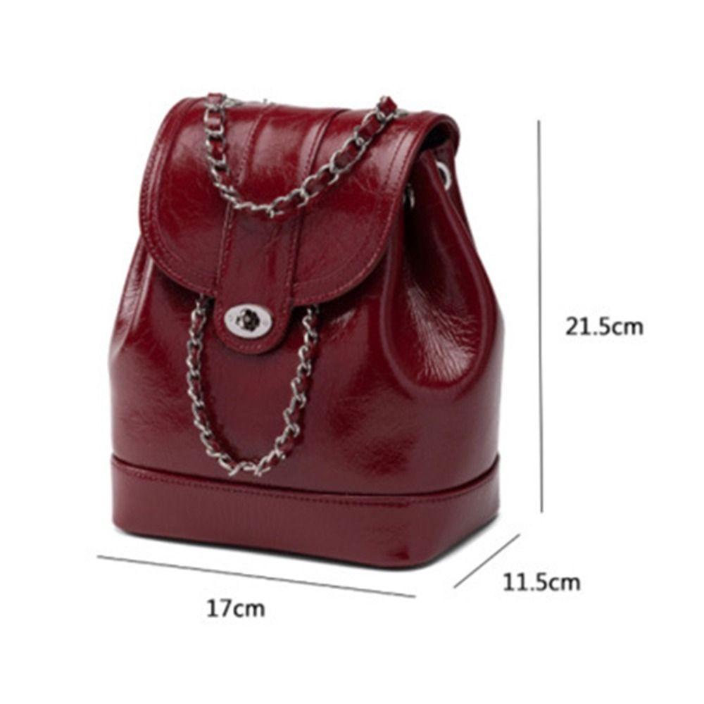 Women Rucksack Leather Oil Wax Shoulder Bag Chains Backpack Autumn Winter