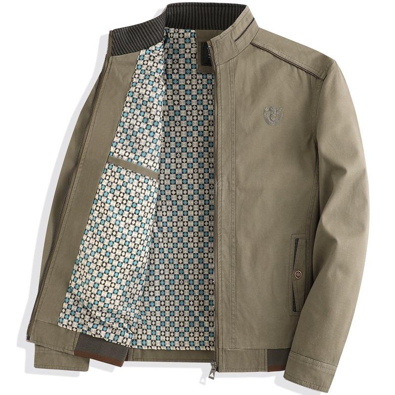 

Бавовняна куртка на міжсезоння для тата - З коміром-стійкою для чоловіків середнього та похилого віку 190 (160-175 kg)