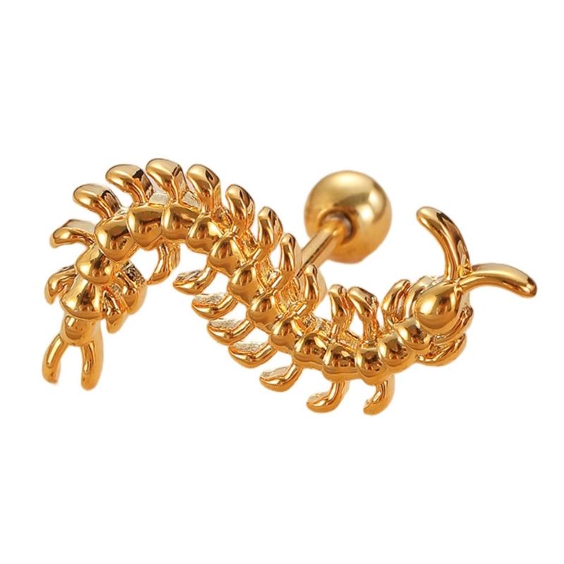 Stainless Steel Centipede Studs Earrings Vintage Geometric Personality for Women Men Ear Bone Nails Jewelry Gift