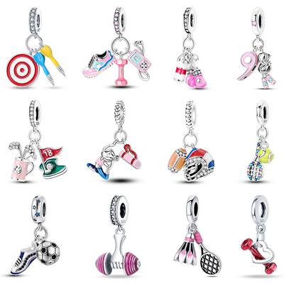 925 Sterling Silver Basketball Football Badminton Sports Charms Beads Fit Pandora Bracelets DIY Jewelry Gift
