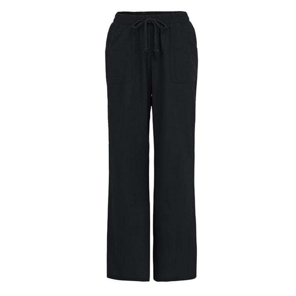 Frühling frauen Baumwolle Leinen Lange Hosen Taschen Elastische Yoga Breite Bein Feste Beiläufige Lose Hosen Plus Größe