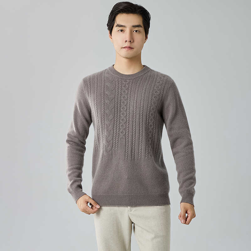 New light luxury cashmere sweater men's round neck thickened twisted sweater knitted bottomed wool sweater