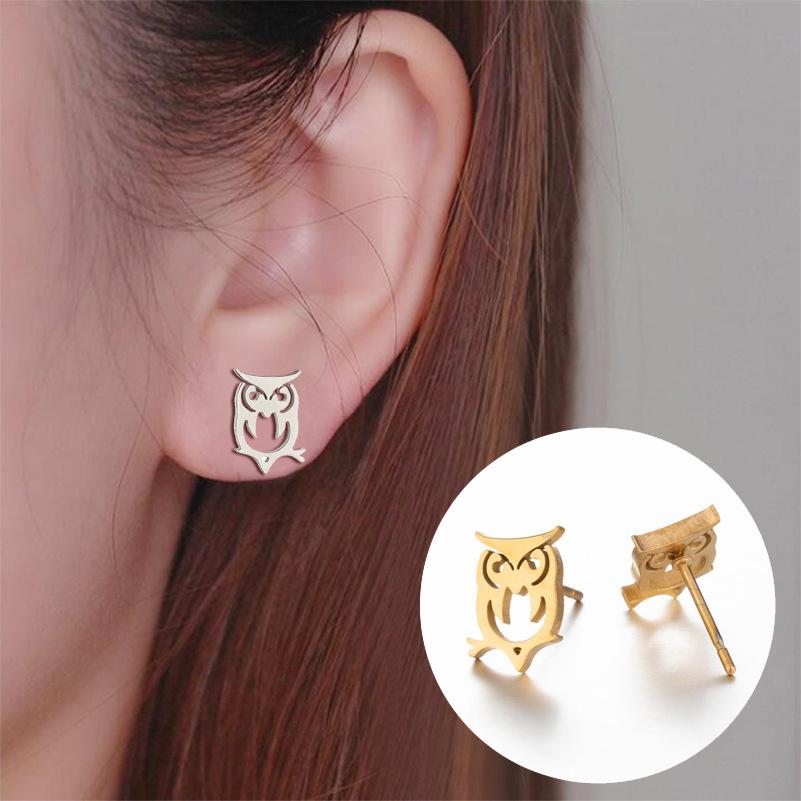 Charming Owl Stud Earrings: Stainless Steel Hollow Animal Design