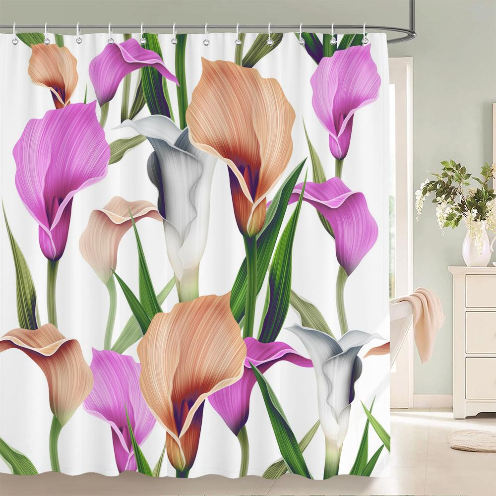 

Colorful Tulip Rose Flowers Trees Shower Curtain Bathroom Curtains Nature Flower Waterproof Polyeste Fabric Bathtub Decorate W90xH180cm
