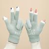 1 Pair Warm Plush Gloves Cutout Finger Tips Thick Plush Funny Cartoon Face Knitted Soft Elastic Anti-slip Warm Touch Screen Cycling Gloves