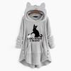 Women Fleece Embroidery Cat Ears Button Hem Plus Size Hoodie Top Sweater Blouse