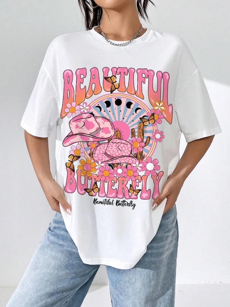 A Beautiful and Shining Worldprinting Women T-Shirt Casual Loose Tshirts Street Fashion Tee Shirt Hip Hop Summer T Shirts