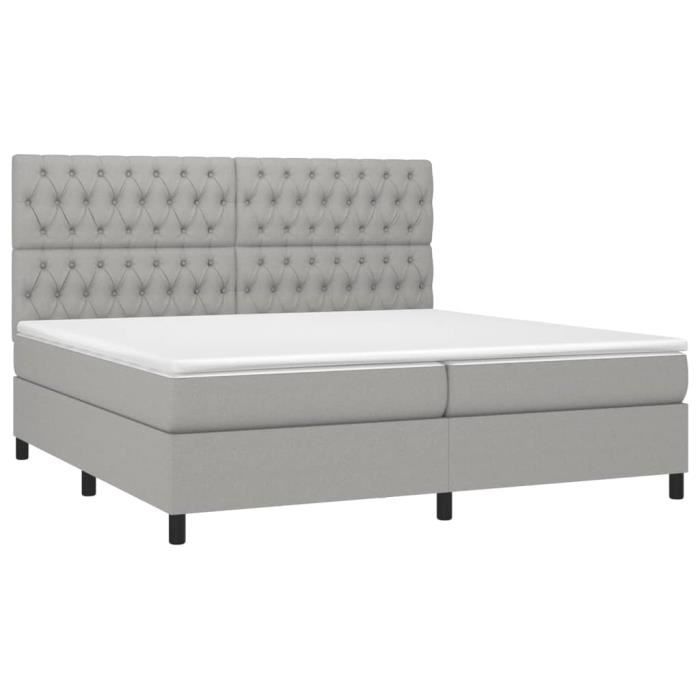 3142041 vidaXL Lit à sommier tapissier avec matelas Gris clair 200x200cm Tissu