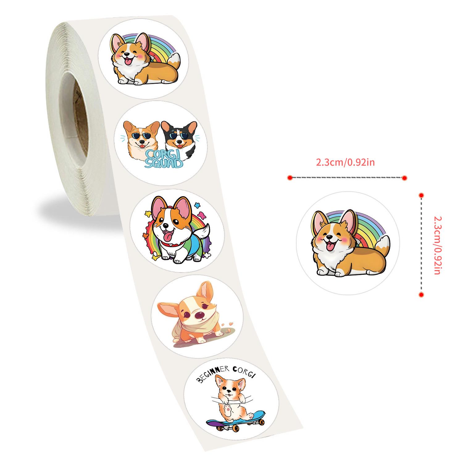

Cartoon Corgi Waterproof Sticker Roll - 500 Sheets for DIY, Water Bottle, Stationery, and Decoration.