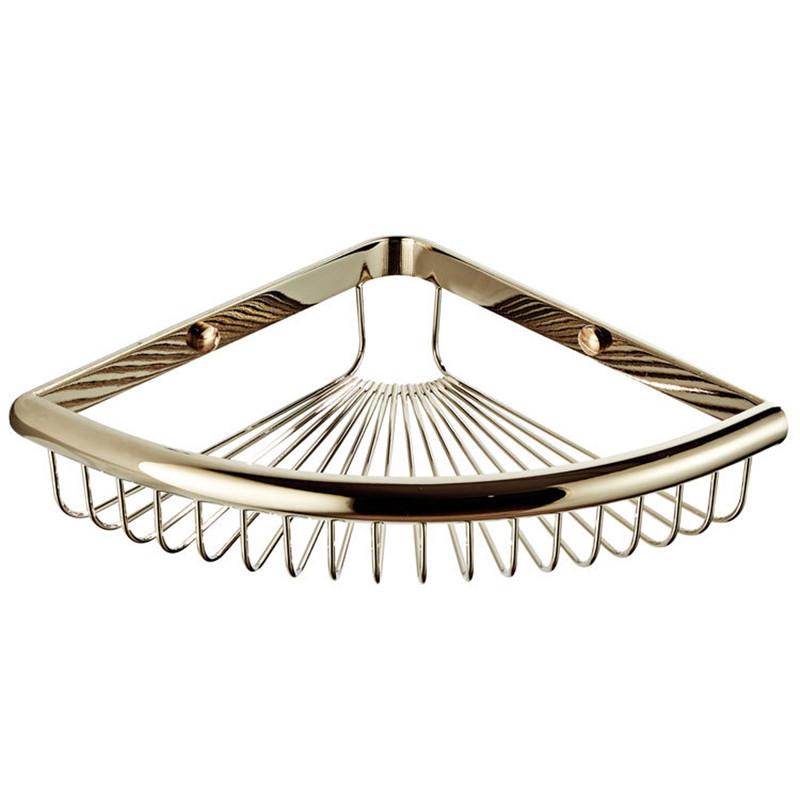 

Полиця Аксесуари для ванної кімнати Кутовий кошик із цирконієвим покриттям із золота й міді Одноповерхова кутова рама для ванної кімнати з широким краєм кутовий кошик золотий