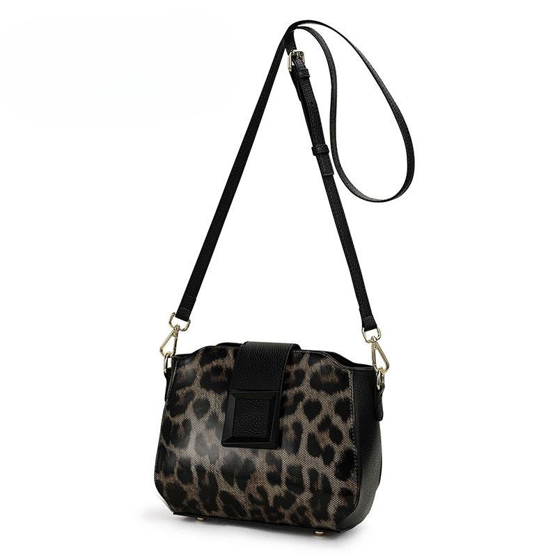 New Pure Cowhide Women's Bag Leopard Print Genuine Leather Bag One-shoulder Crossbody Bag Multi-layer Genuine Leather Bag Women's Bag