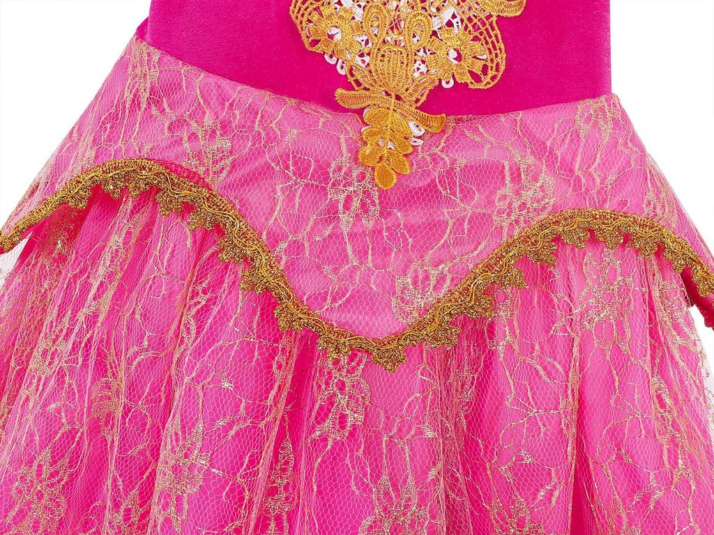 Sleeping Beauty Princess Dress for Girls (Ages 3-8) - Long Sleeve Rose Red Christmas Dress