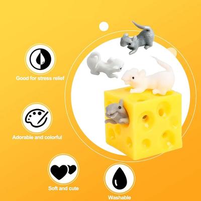 Squeeze Cheese Rubber Simulated Cheese With 2 Mini Mice Stress Anxiety Sensory Relief Toy