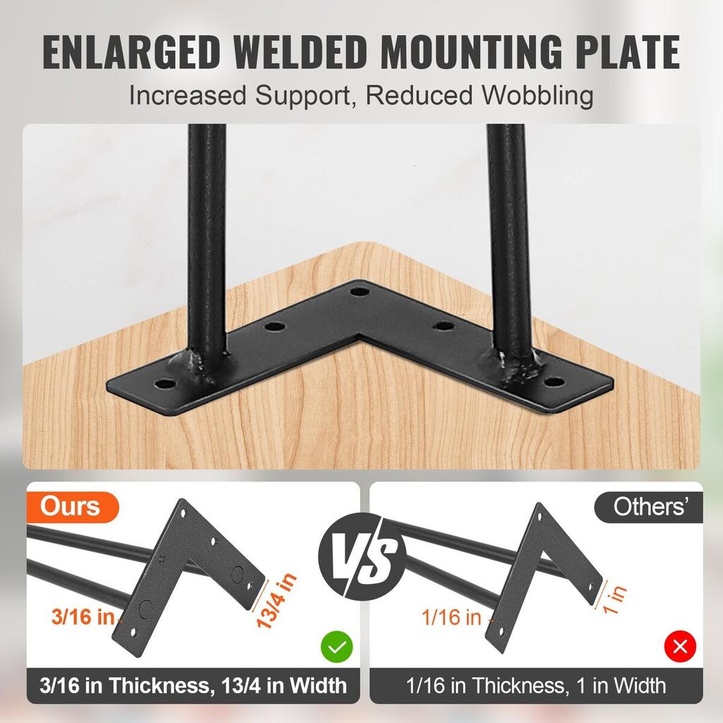 711.2MM Hairpin Furniture Legs, Metal Home DIY Projects for Nightstand, Coffee Table, Desk, 226.8KG Load Capacity with Rubber Floor Protectors, Metal