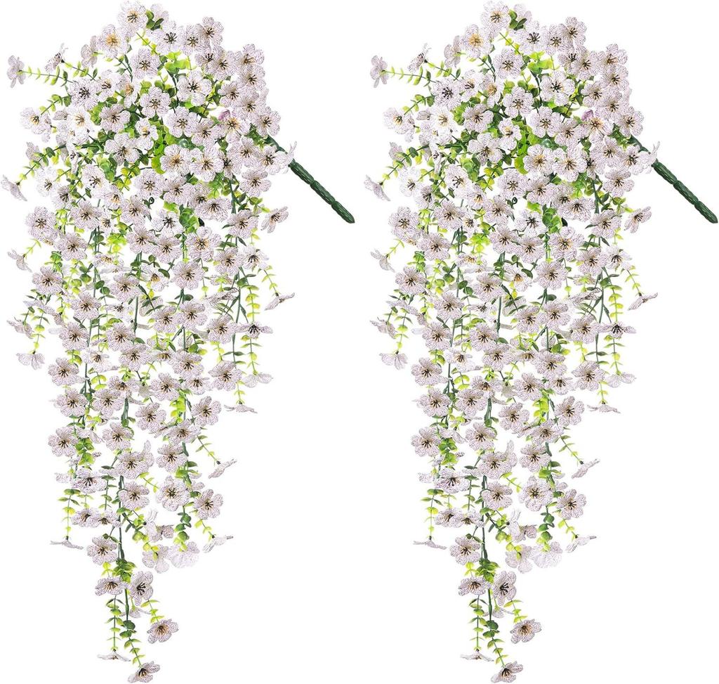 2pcs Hanging Artificial Flowers Plants -Outdoors Spring Summer Decoration, Faux Hanging Flowers Garden Porch Window Home Decor