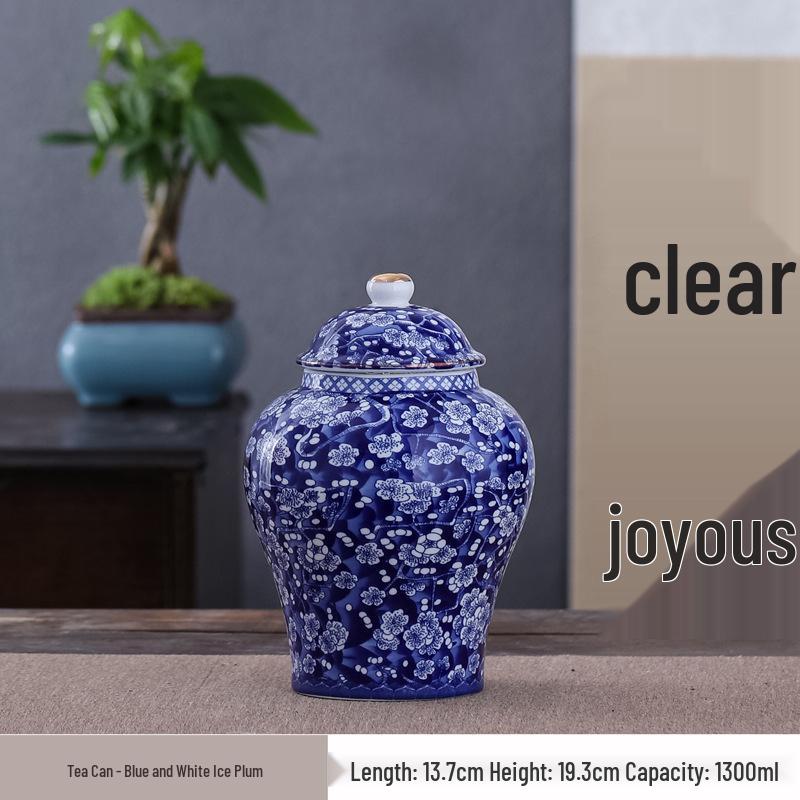 Large Ceramic Tea Storage Canister for Red, Green, Longjing, Biluochun, and Pu'er Tea - Half Jin Capacity