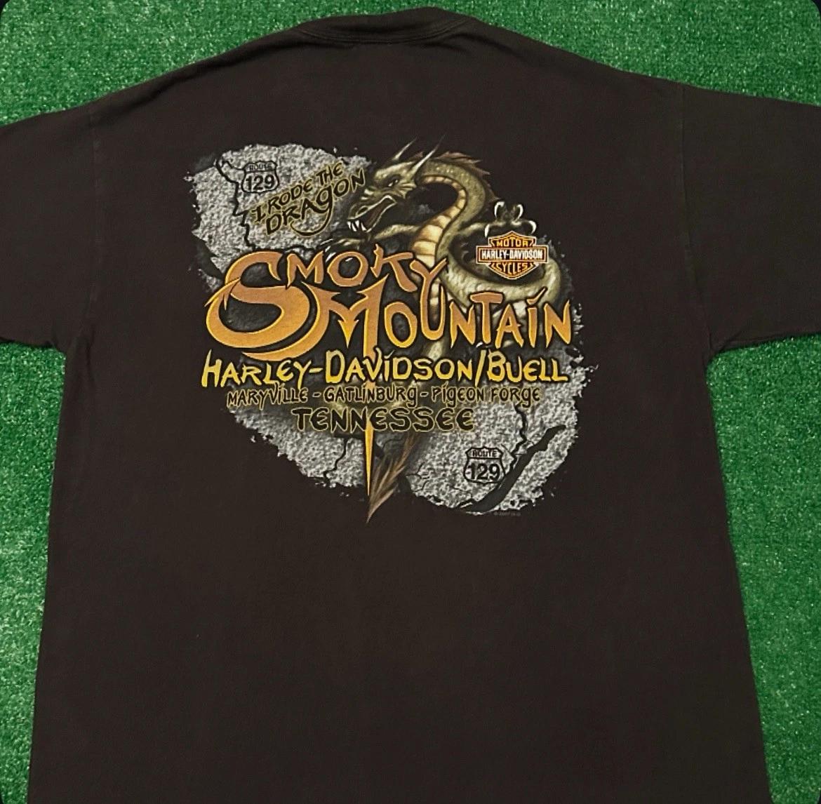 Vintage 90s Y2K Harley Davidson Dragon Smokey Mountain 2007 VTG Shirt Mens L M