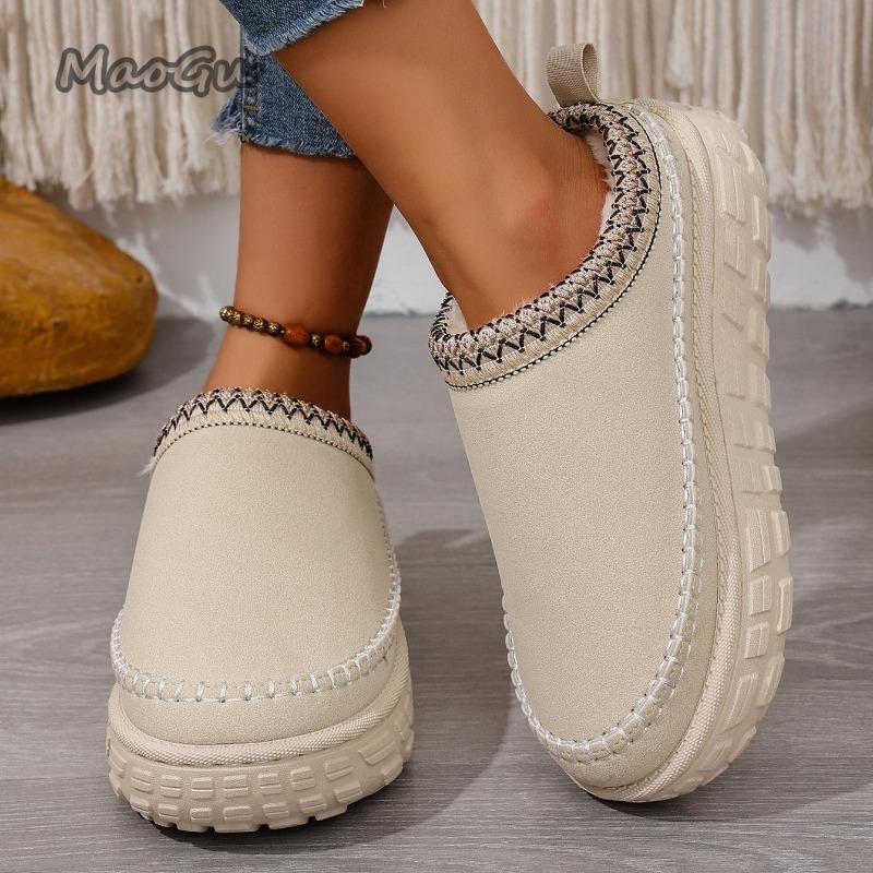 

Fashion Winter Women Home Cotton Slippers Thick Sole Anti-Slip Furry Slippers Slip on Comfortable Slides Warm Footwear Pantuflas Mujer 36 бежевый