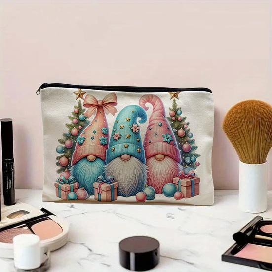 Christmas Theme Makeup Bag, with Black Zipper, Wear-Resistant Toiletry Bag, Durable Canvas Storage Pouch, for Makeup Stationery And Small Items
