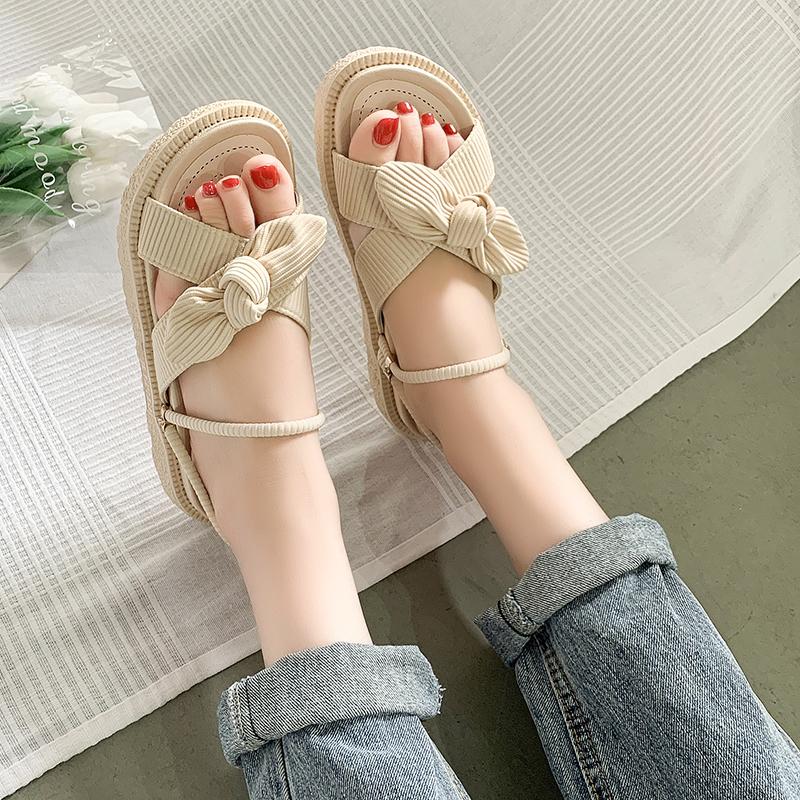 Fashion Women Sandalias Summer Fairy Style 2024 New Fashion Student Platform Roman Lady Sands Flat Shoes Cute Slippers