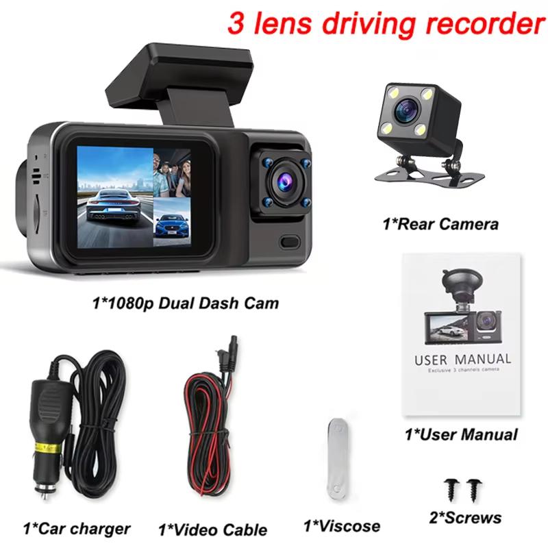 3 Channel Car DVR Three Way Dash Cam Inside Vehicle Camera DVRs Recorder FHD 1080P Video Mini Registrator Dashcam Camcorder