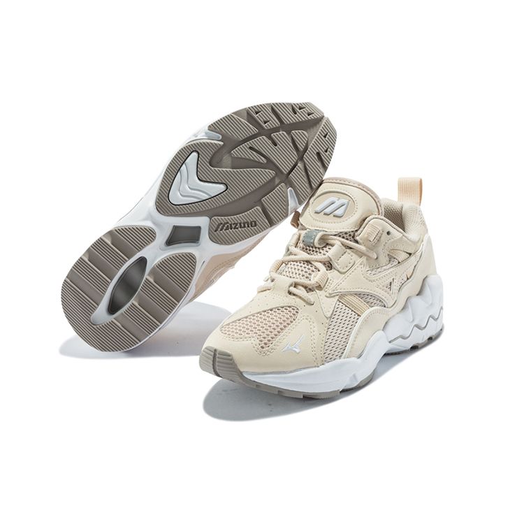 Mizuno Rider 1 Comfortable Thick Sole Shock Absorption Non-Slip Wear-Resistant Breathable Low-Top Running Shoes Unisex Running Shoes Beige D1GA192749