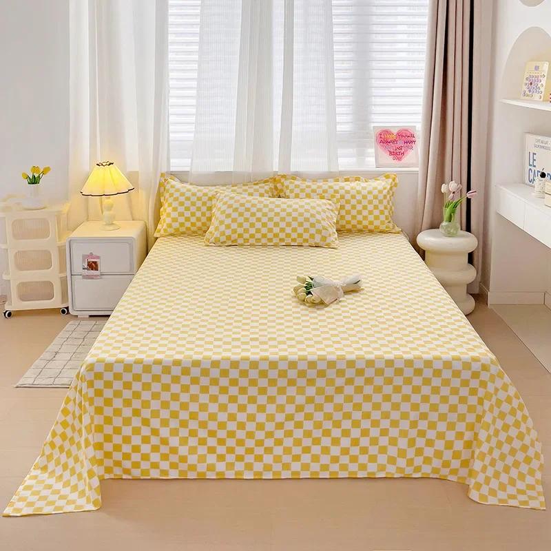 High Quality Single Piece Bed Sheet Washed Cotton Flat Sheet for Student Home Bedroom Twin Full Queen King (Pillowcase Can Order