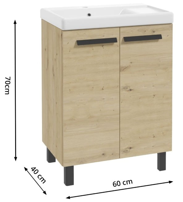 Freestanding Bathroom Cabinet with Washbasin and Drainer 80x60cm Artisan Oak Bonita