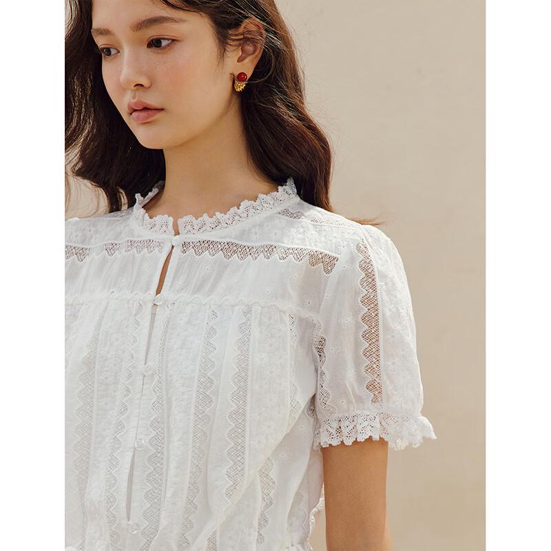 INMAN French Lace Tie-Waist Short Sleeve Shirt