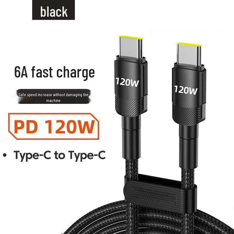 120W Dual Type-C Fast Charging Cable for Apple 15/16, Huawei Laptops, Car Chargers, 6A.