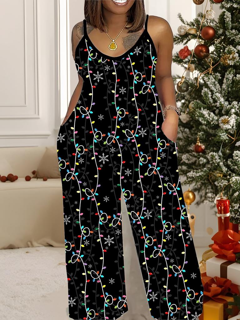 Women's Fashion Jumpsuit, Plus Size Clothing Daily Casual Fashion Wear, Graphic Christmas Printing Design,  Party Parties, Christmas Clothing