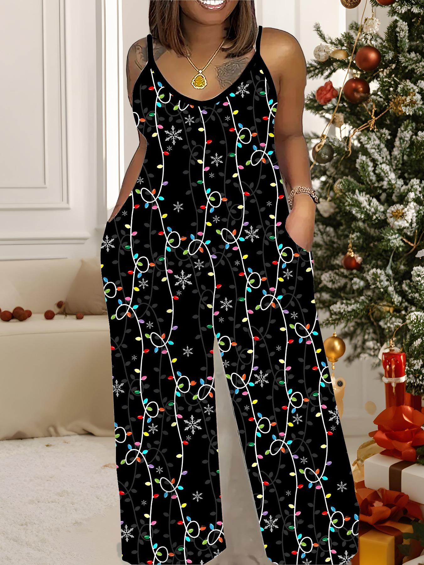 

Жіночий модний комбінезон, Одяг великих розмірів для повсякденного носіння, Дизайн з графічним різдвяним принтом, Для вечірок, Різдвяний одяг 3XL чорний